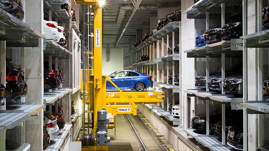 BMW model is transported via a lifting platform