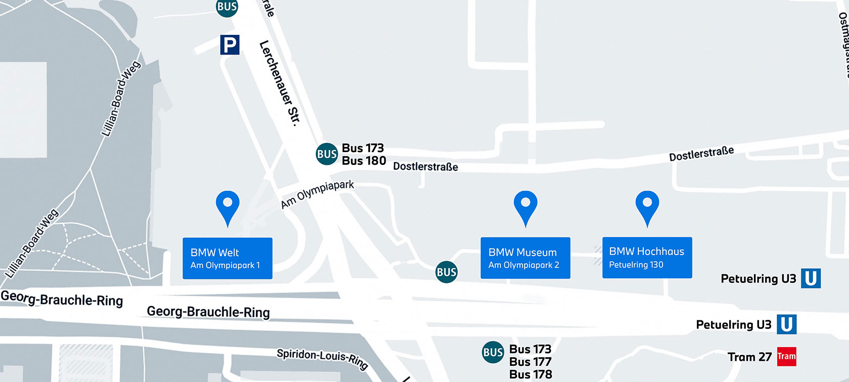 Location Map of the BMW Welt and BMW Museum in the Olympiapark Munich