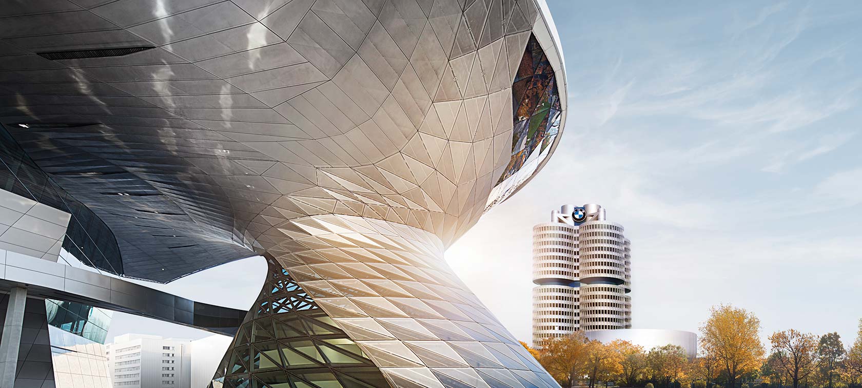 BMW Welt exterior architecture of the double cone in the Olympic Park Munich