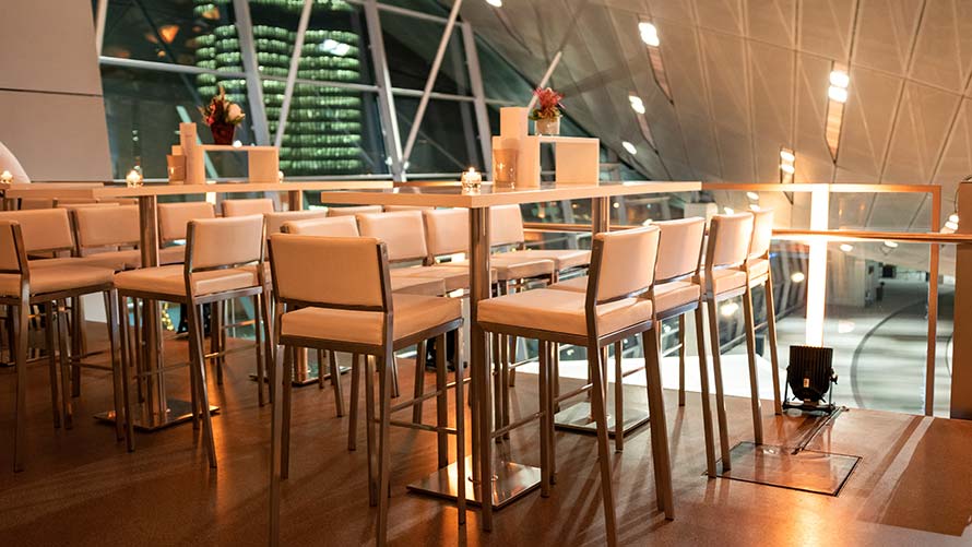 Roof terrace Roof terrace of BMW Welt with bar furniture and candle decoration